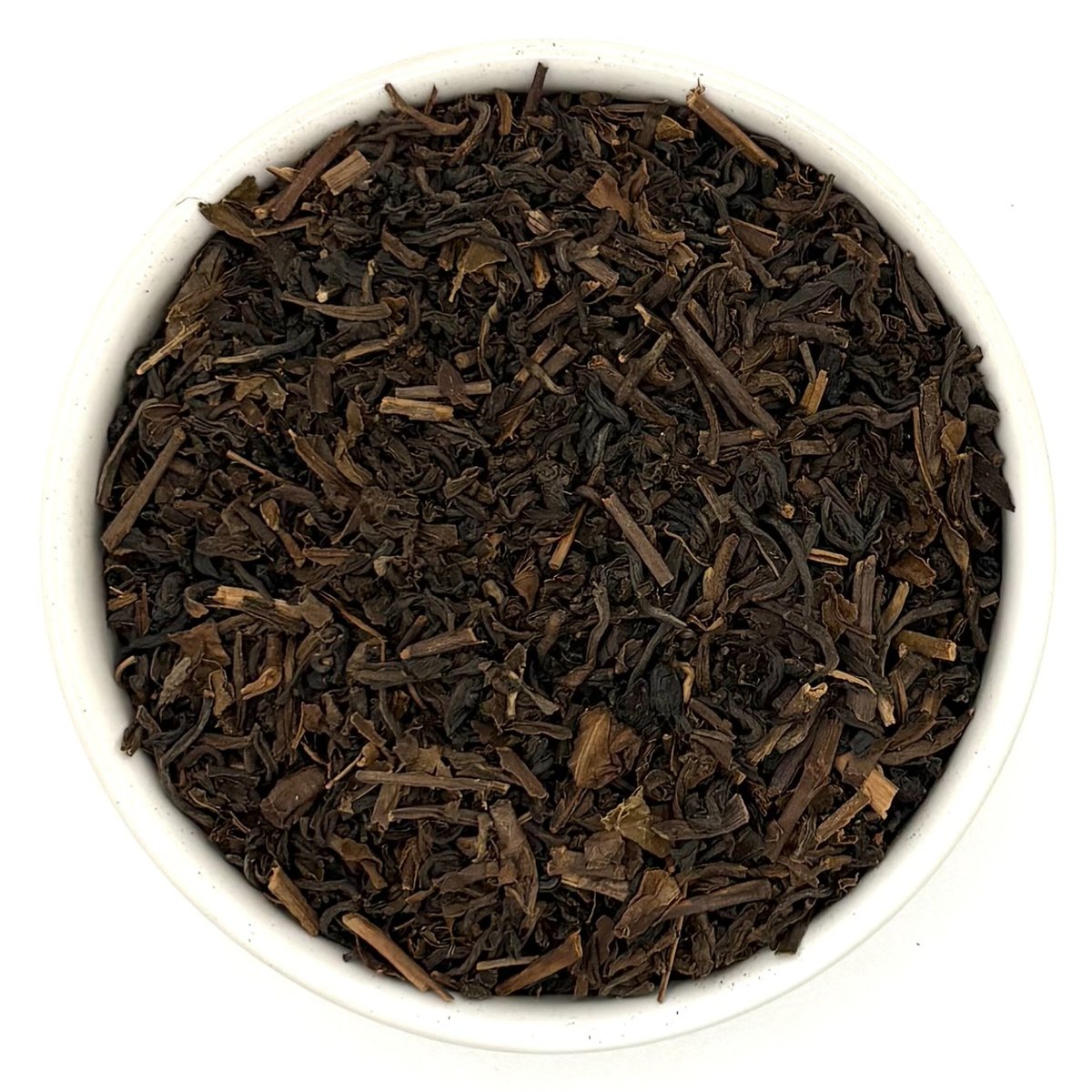 Top view of Decaffeinated English Breakfast black tea in bowl