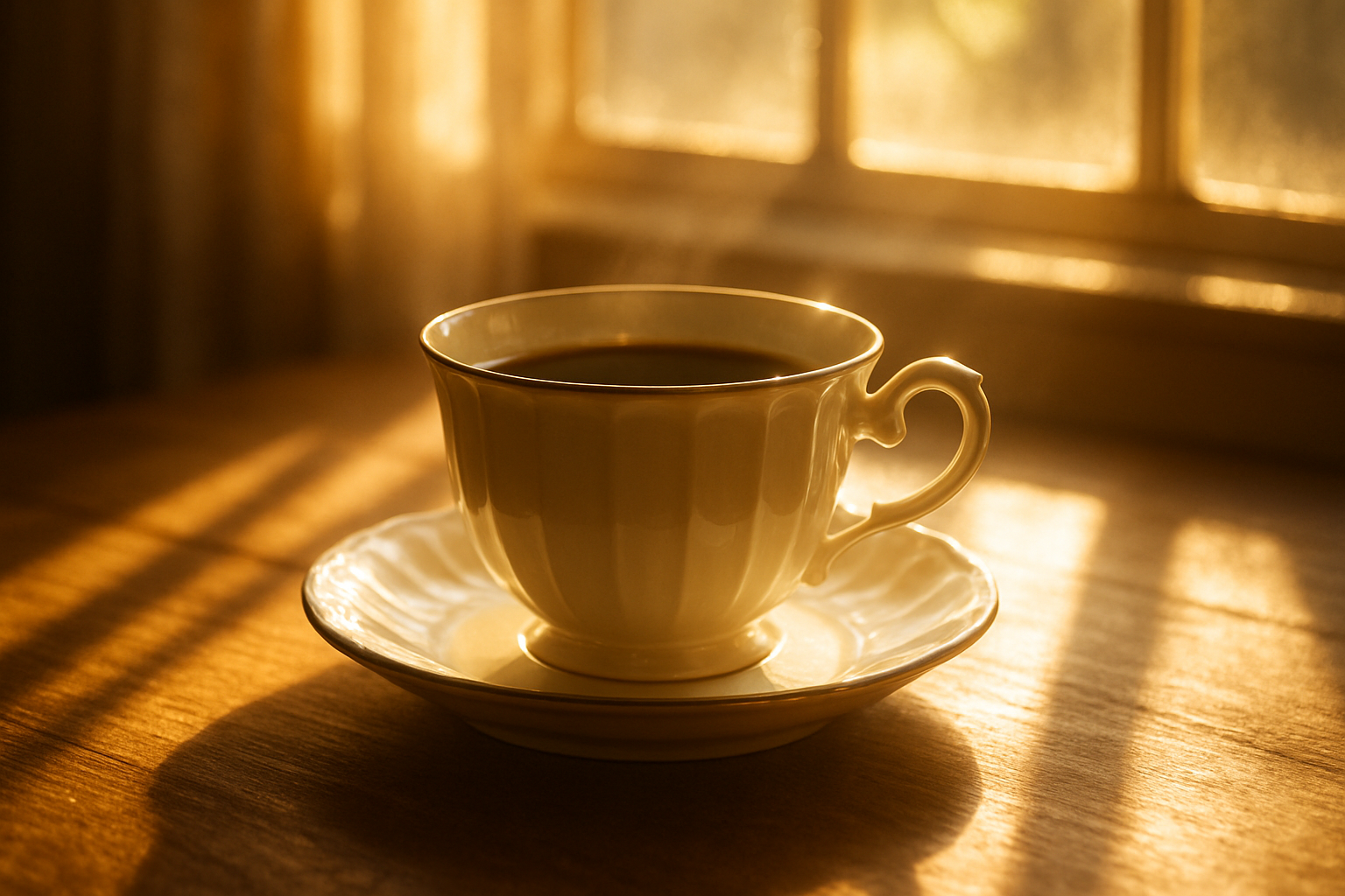 Morning light streaming over a classic cup and saucer