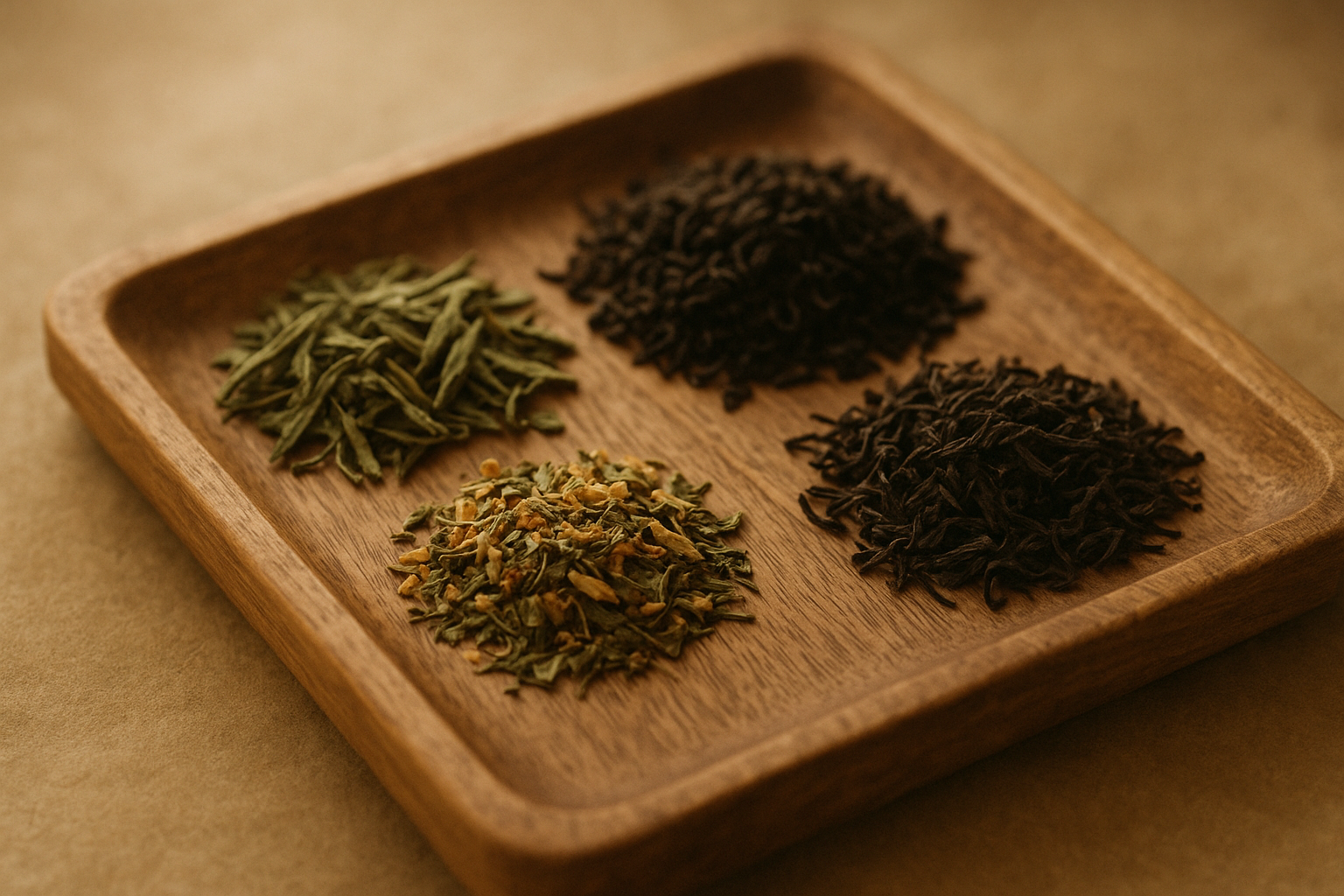 Soft, atmospheric image — perhaps tea leaves in a wooden tray