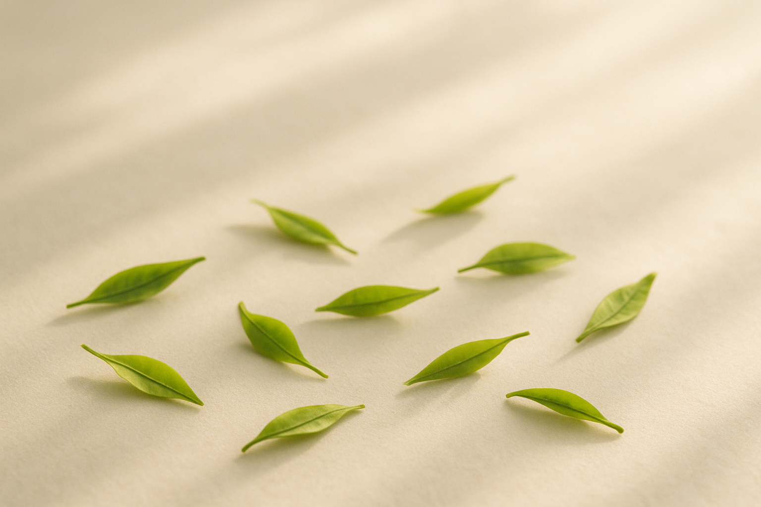 Soft, minimal image - filtered light over Japanese tea leaves.