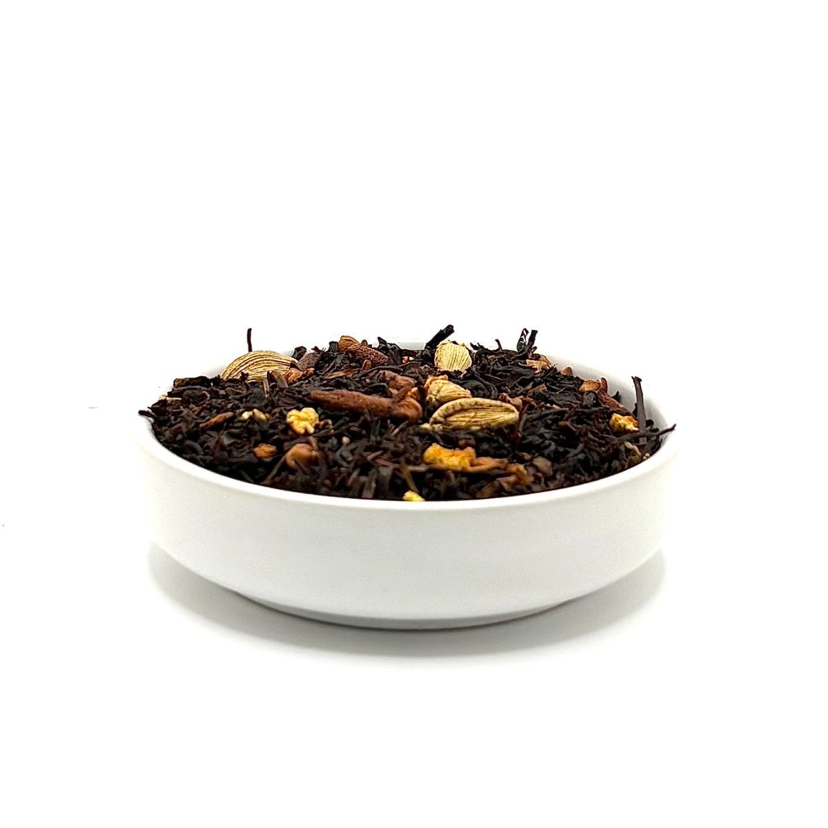 Organic Classic Chai loose leaf black tea with spices side view in bowl