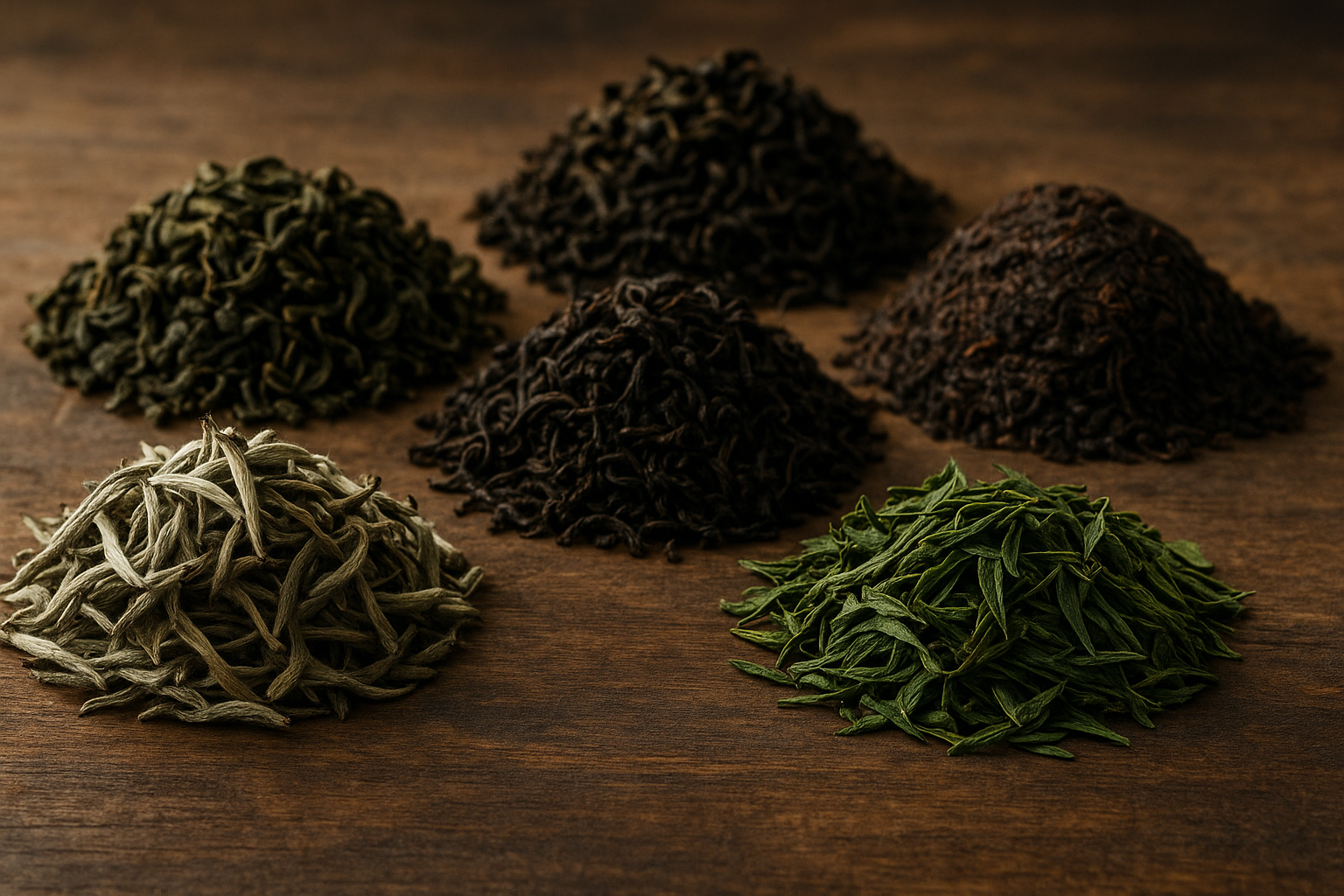 rare teas in piles of tea leaves